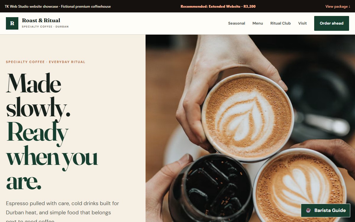 Real screenshot of Roast & Ritual concept website
