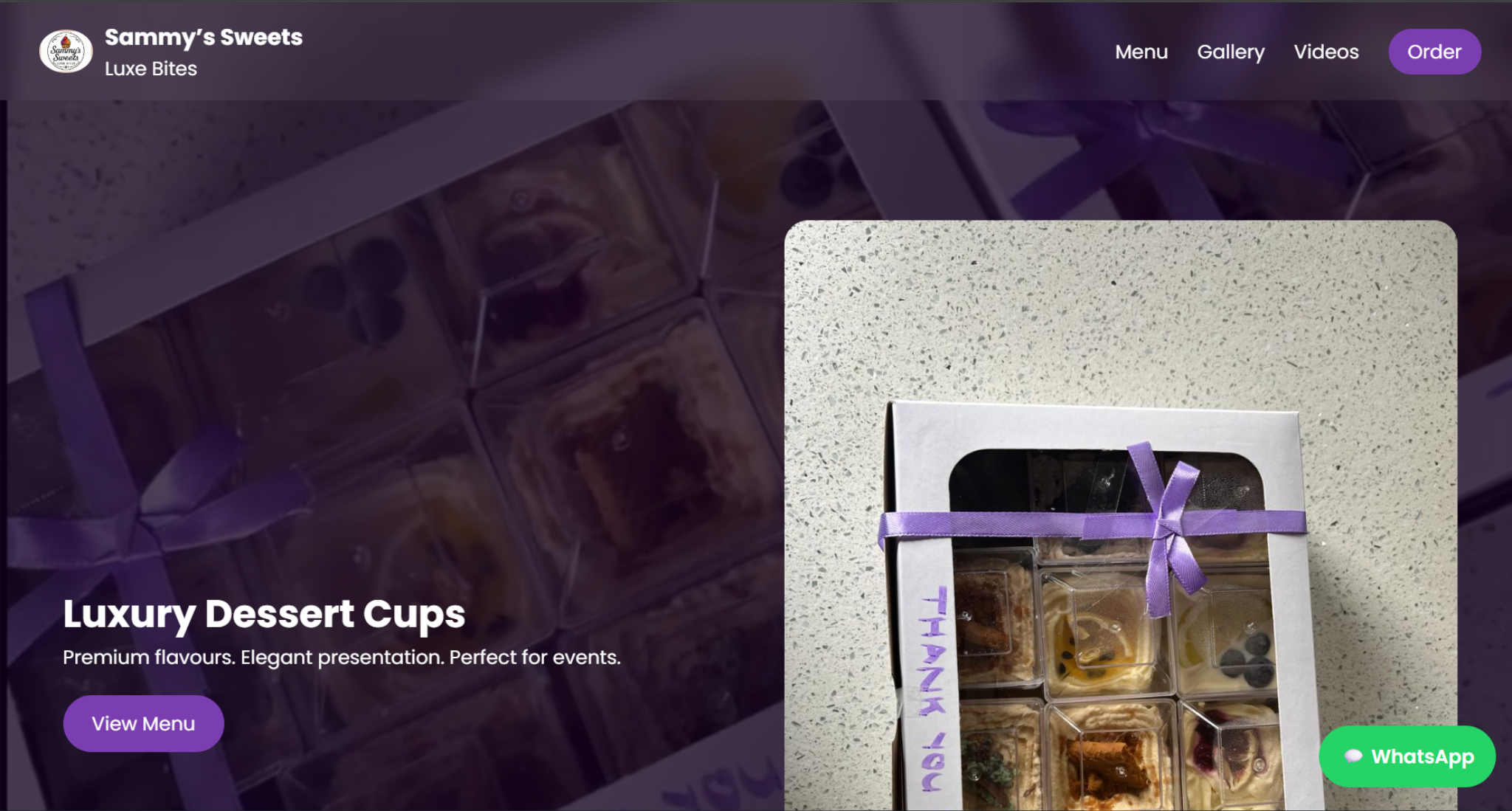 Sam's Luxe Bites website designed by TK Web Studio
